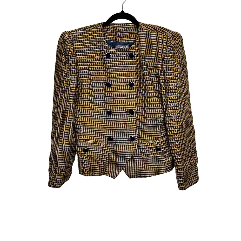 Vintage Stirling Cooper Petite Women's Houndstooth Double Breasted Blazer sz 12